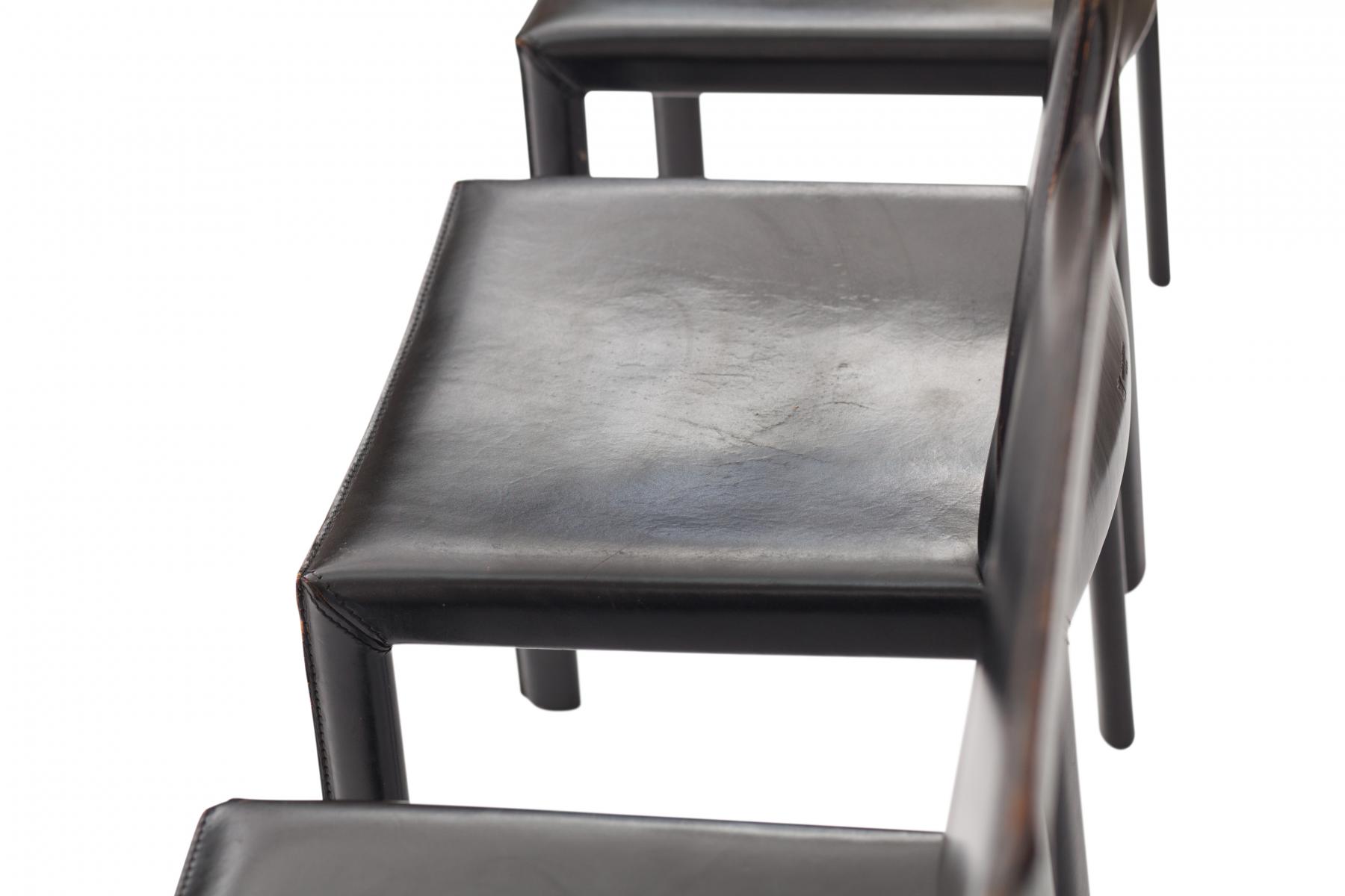 Set de 6 chaises en cuir noir par Studio Grassi & Bianchi pour Pellizoni Pasqualina 1980
