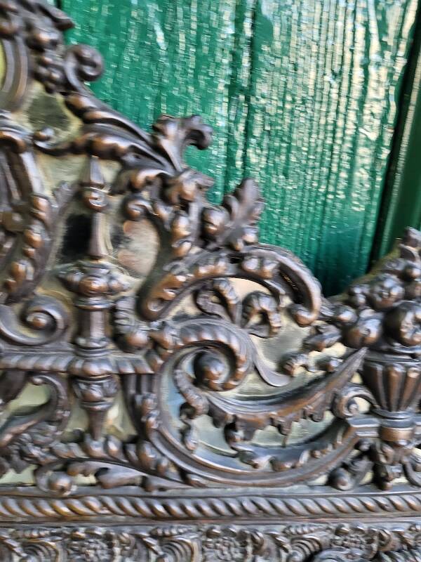 Louis xvi style repousse brass mirror with glass beads