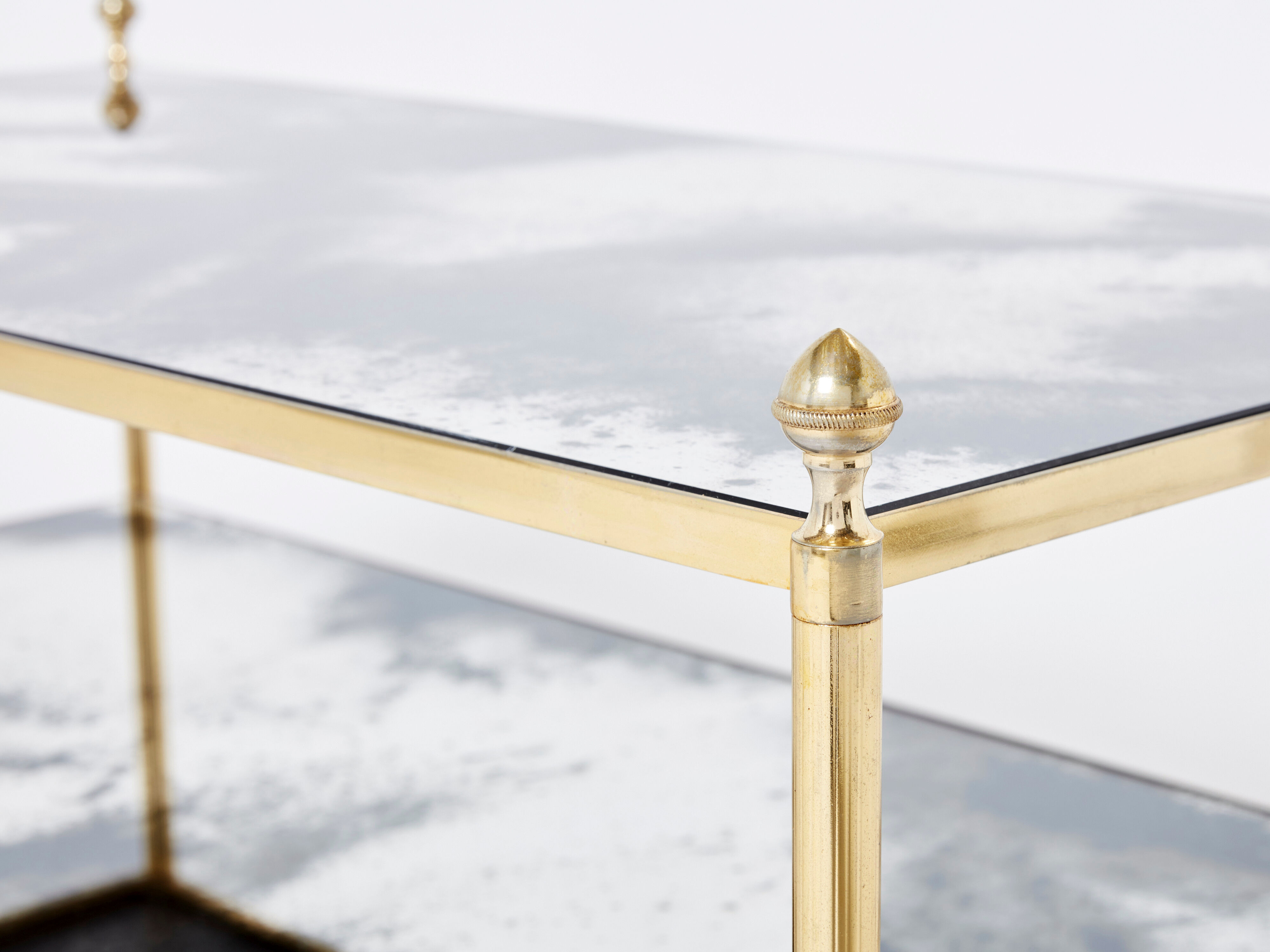 Coffee table brass chrome mirror decorated 1970