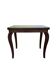 Vintage dark wood side table with glass top and curved legs.