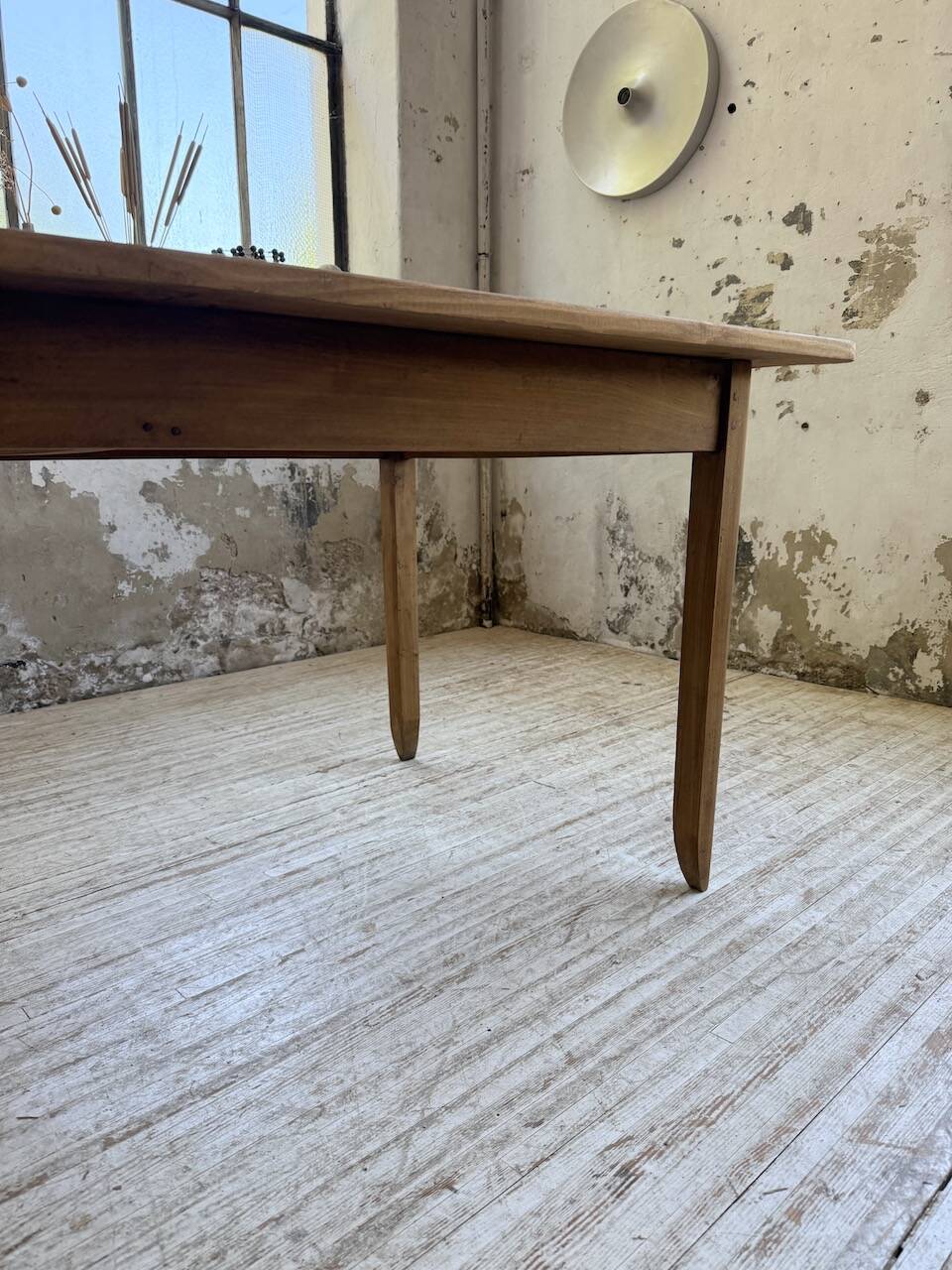 Beech and pine farmhouse table with spindle legs 170 cm