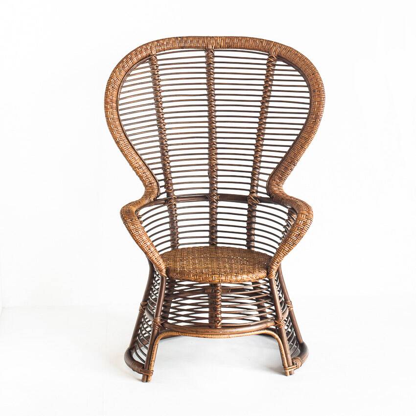 Vintage high armchair in cane/rattan. France, 1960s