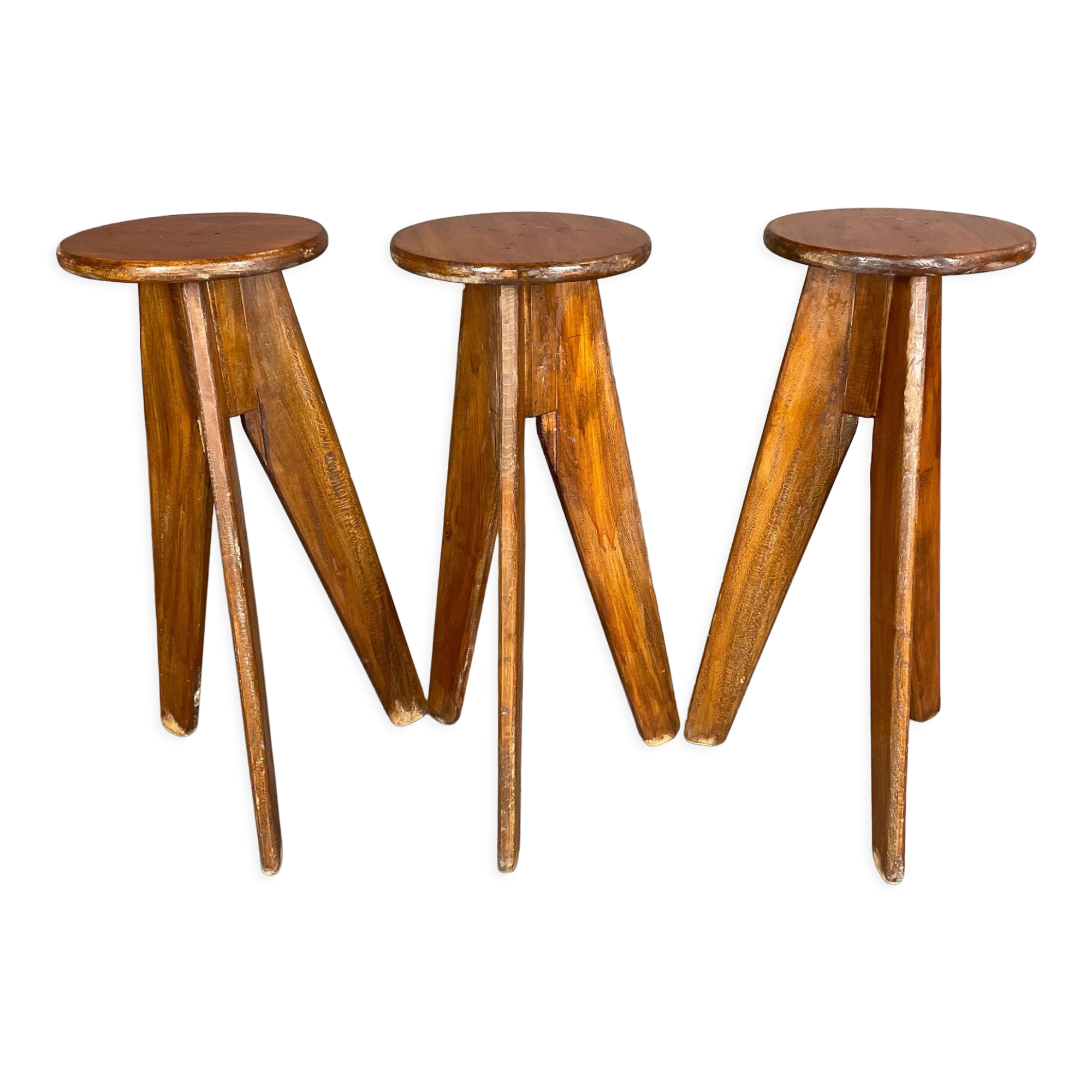 Set of 3 brutalist bar stools