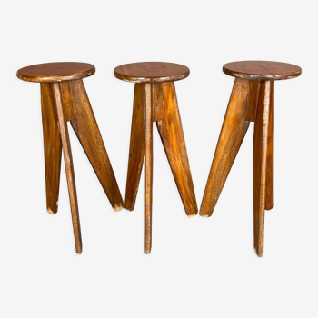 Set of 3 brutalist bar stools