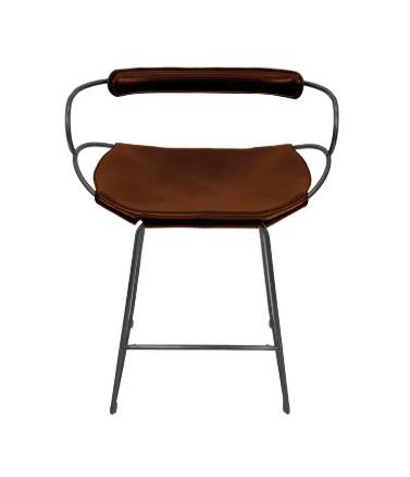 Kitchen bar stool with a smoked black metal backrest and cognac leather.