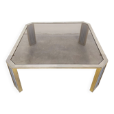Grande table de canapé moderniste attribuée à Romeo Rega en acier et laiton plaqué