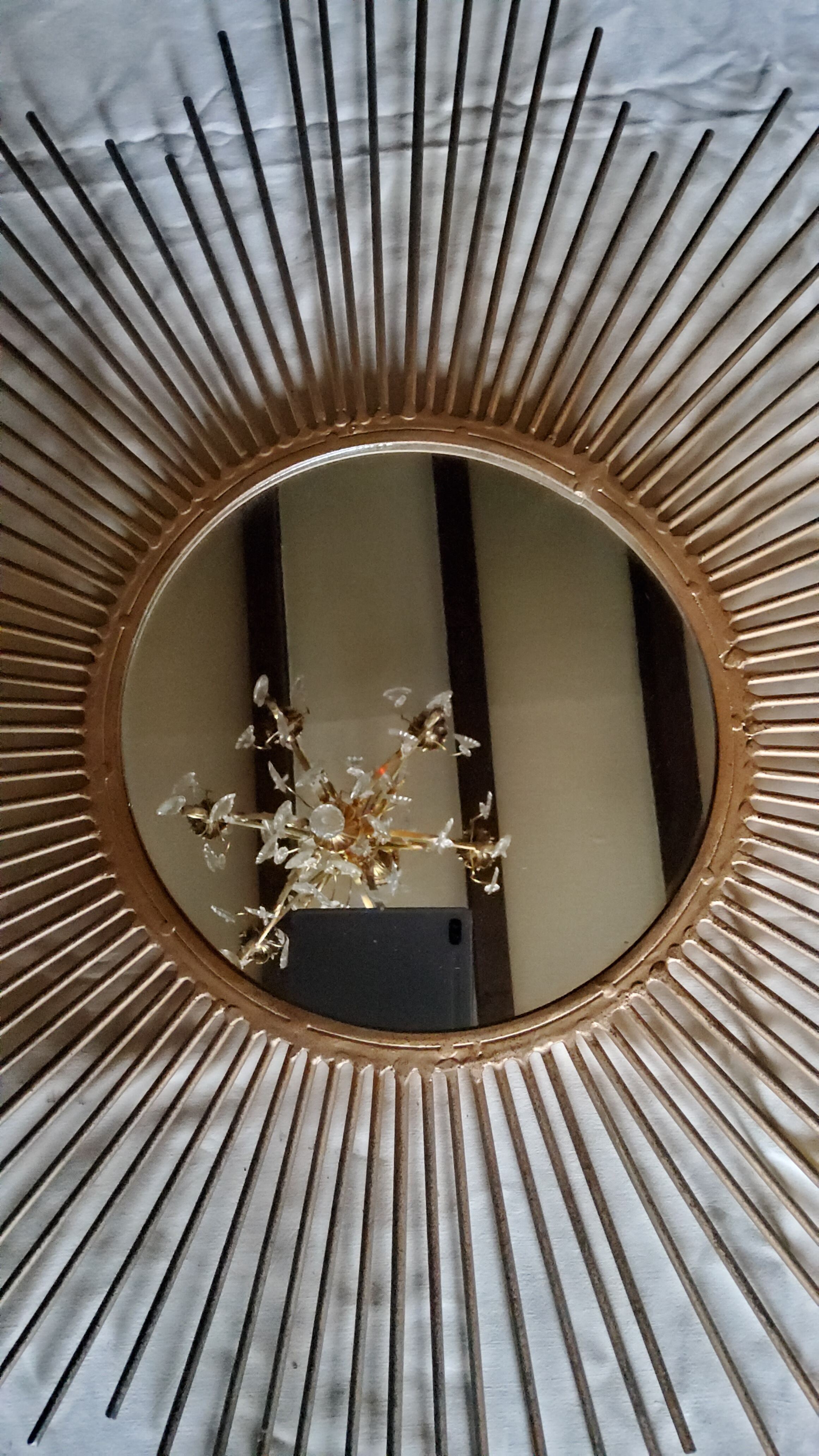 Large Golden Metal Sun Mirror 92cm