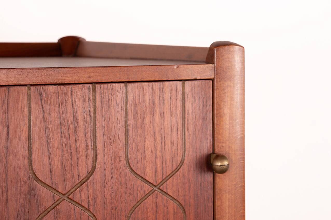 Swedish High Cabinet, Teak, Beech, Brass model Napoli, David Rosen 1960.