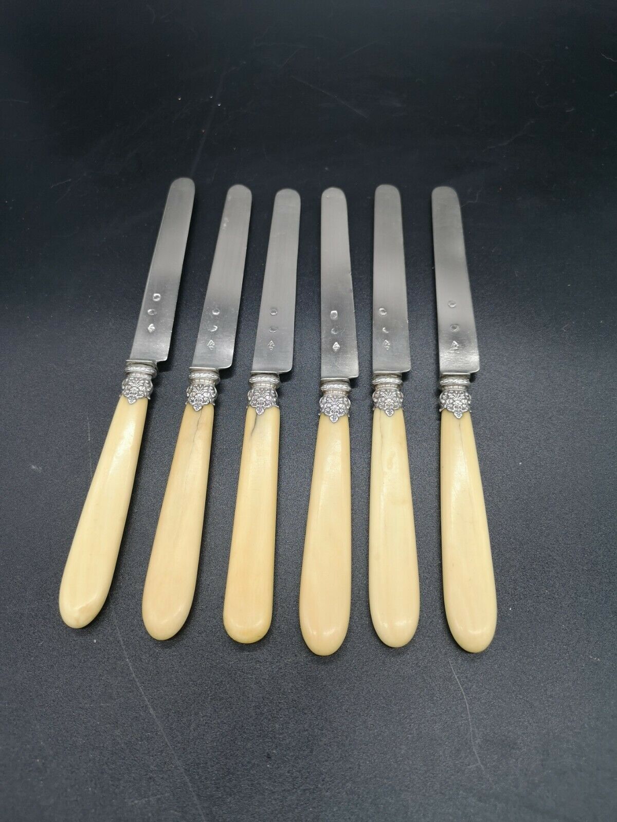 Series of 6 fruit knives blade silver punch Old man handle bone