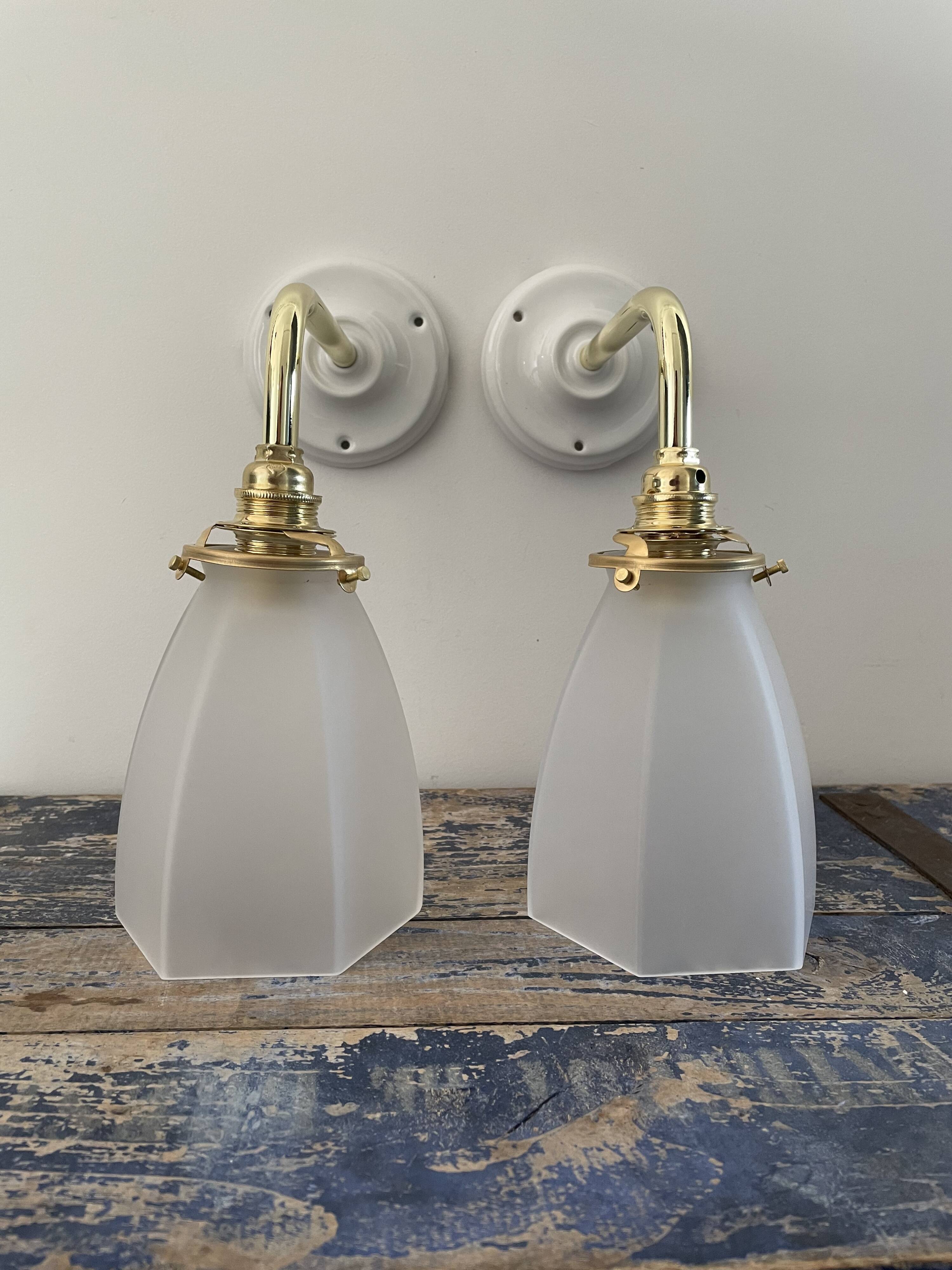 Set of two art deco wall lamps electrified to nine