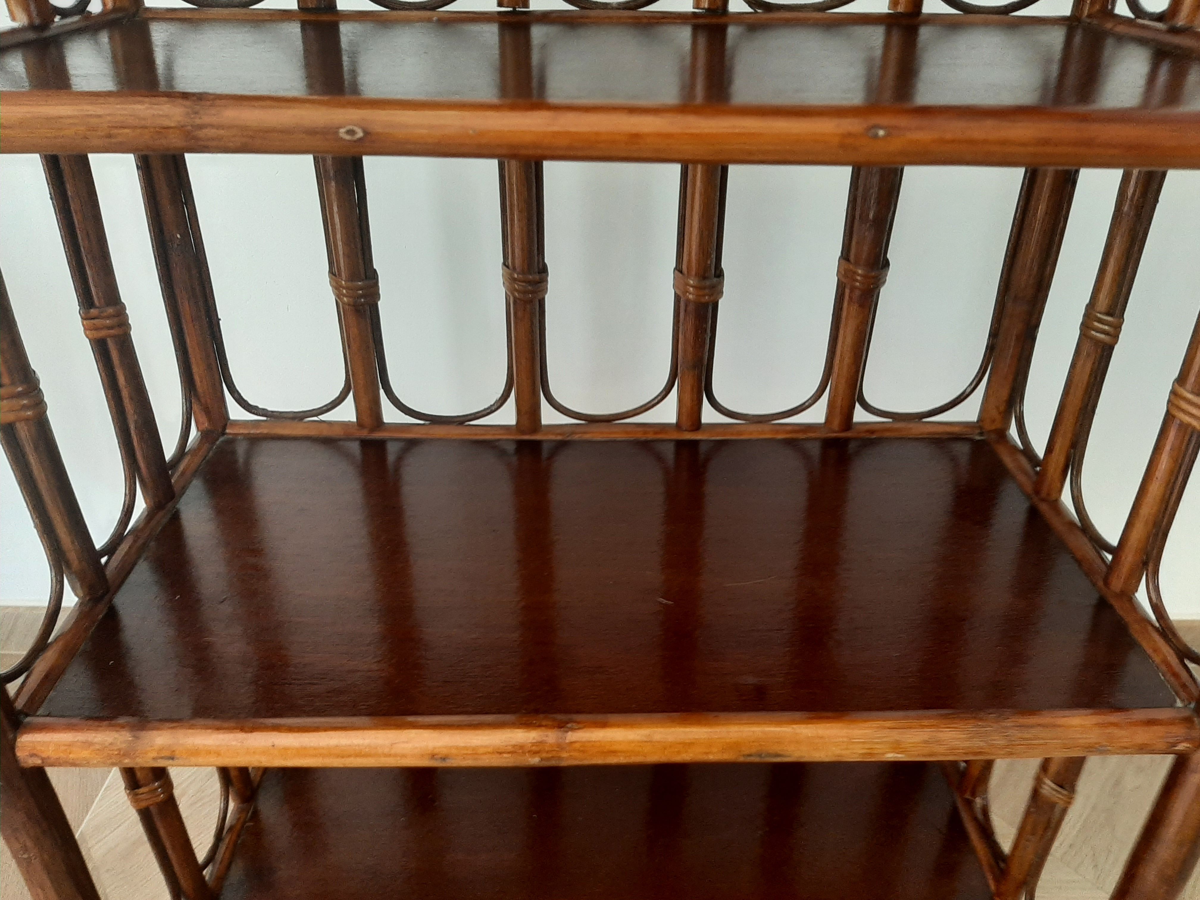 Vintage library 4 levels - wood, bamboo and rattan - retro 80s