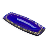 Coupe en verre bleu cobalt décor en relief doré rectangulaire,1960