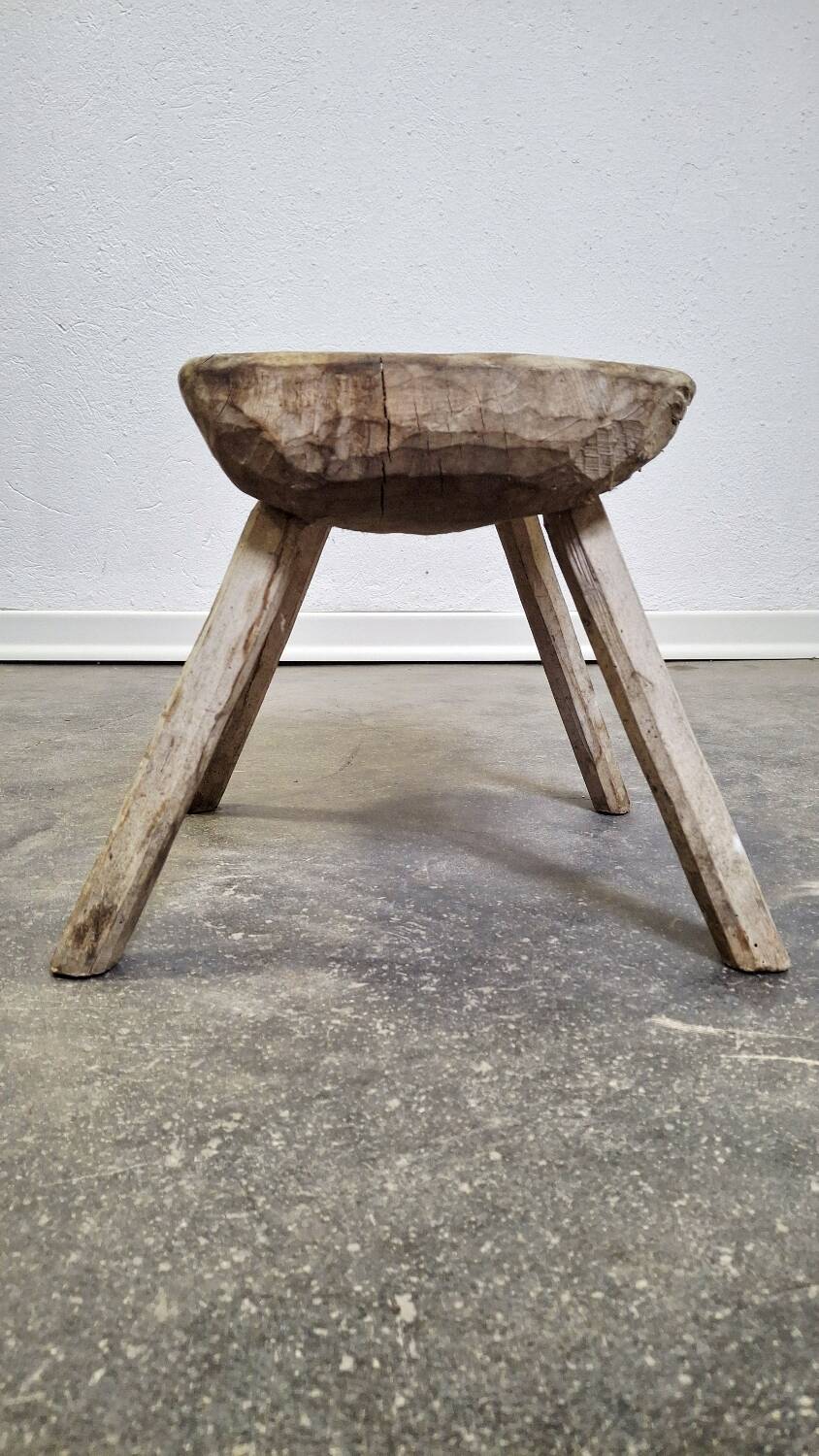 Hand-carved wooden stool, Wabi-Sabi. 1850-1900