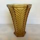 Old yellow molded glass vase chevron pattern