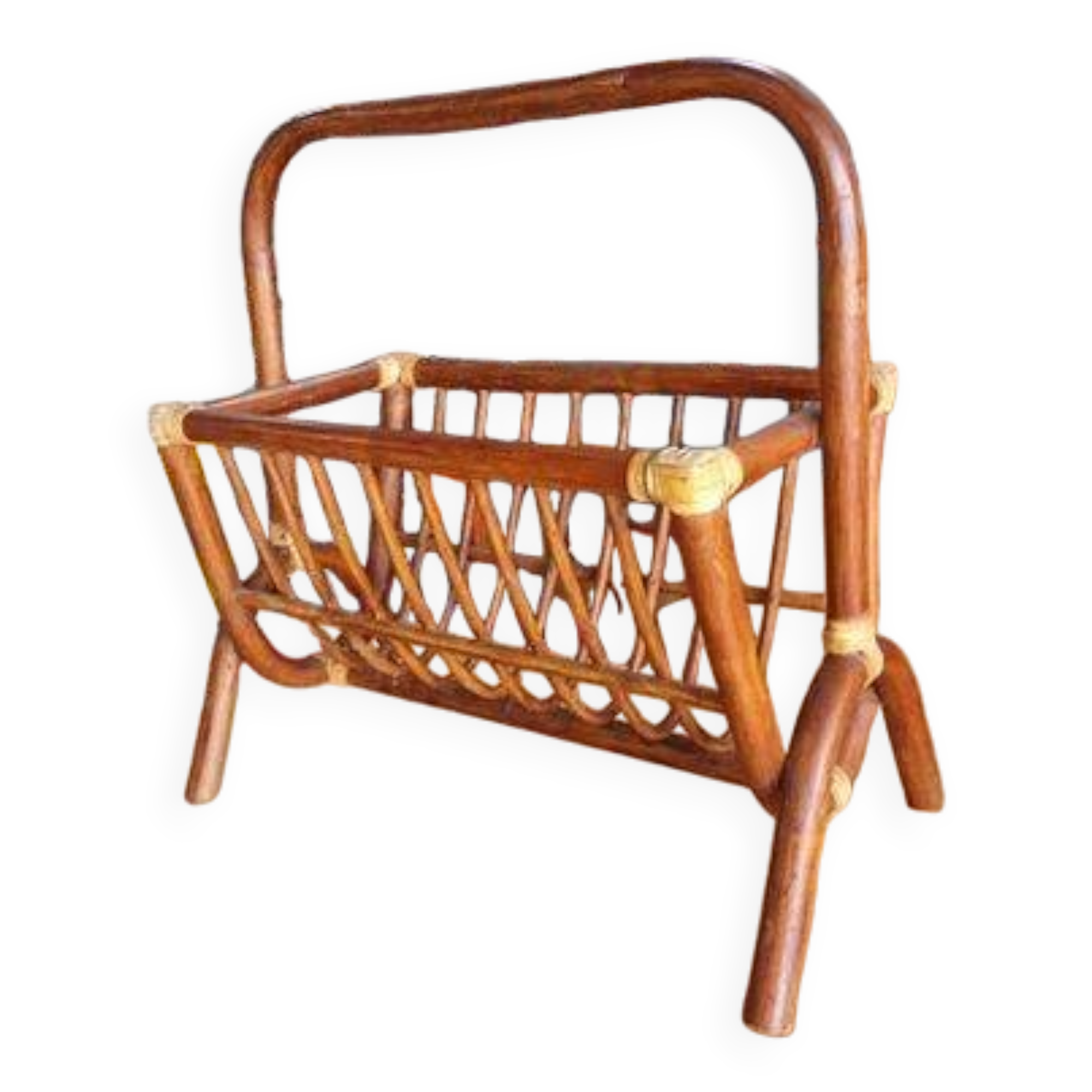 Vintage rattan magazine rack, approx. 1960