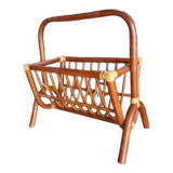 Vintage rattan magazine rack, approx. 1960
