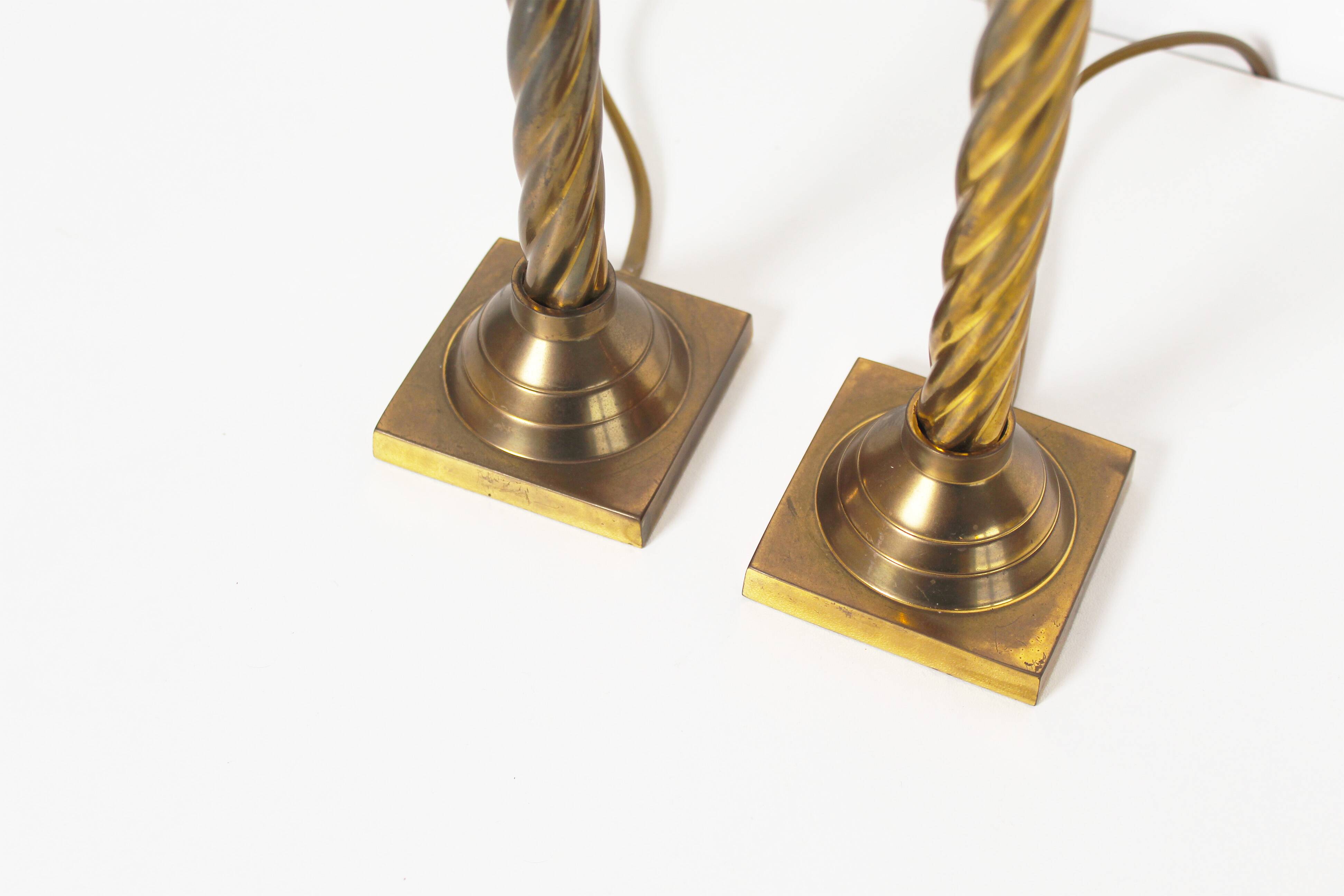 Vintage pair of Brass Column Table Lamps by Kullmann