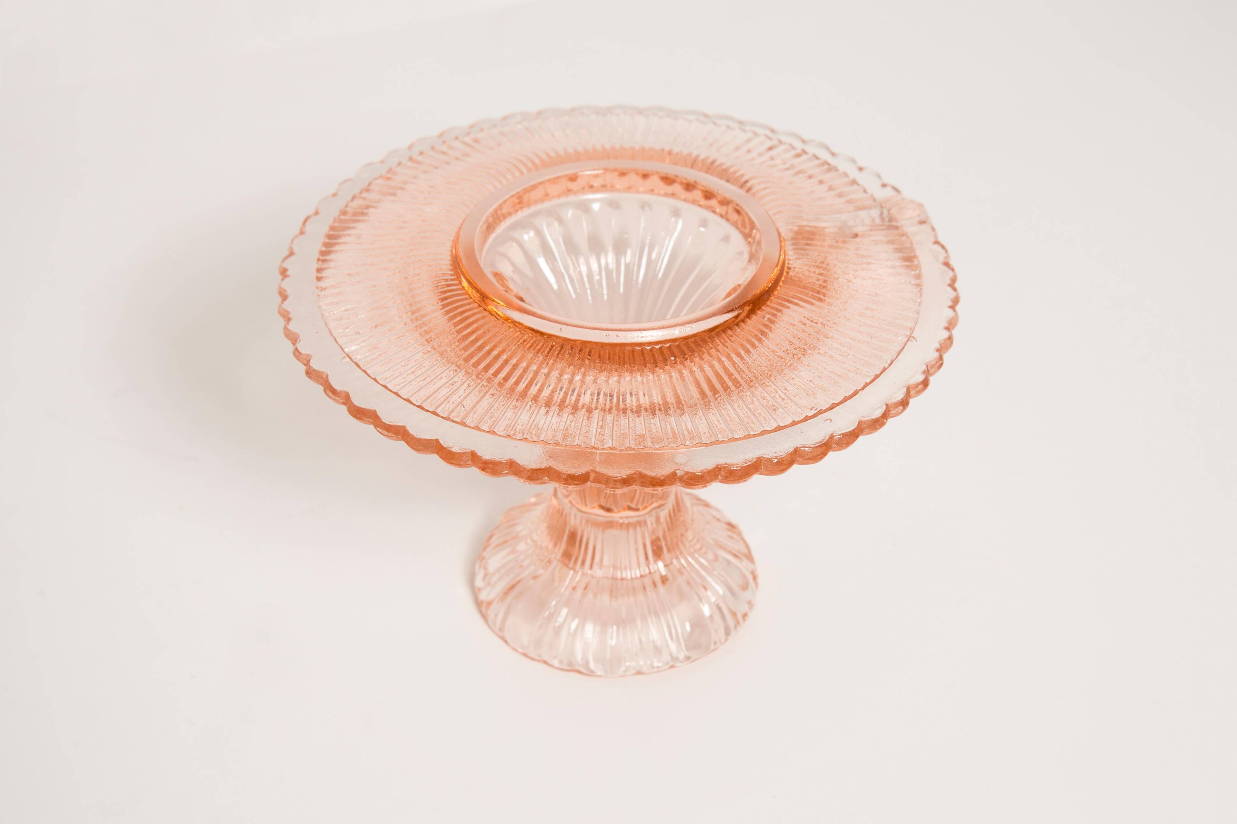 Pale pink glass candlestick mid-century, Europe, 1960s