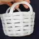 Set of Woven White Mediterranean Ceramics Basket + Bowl