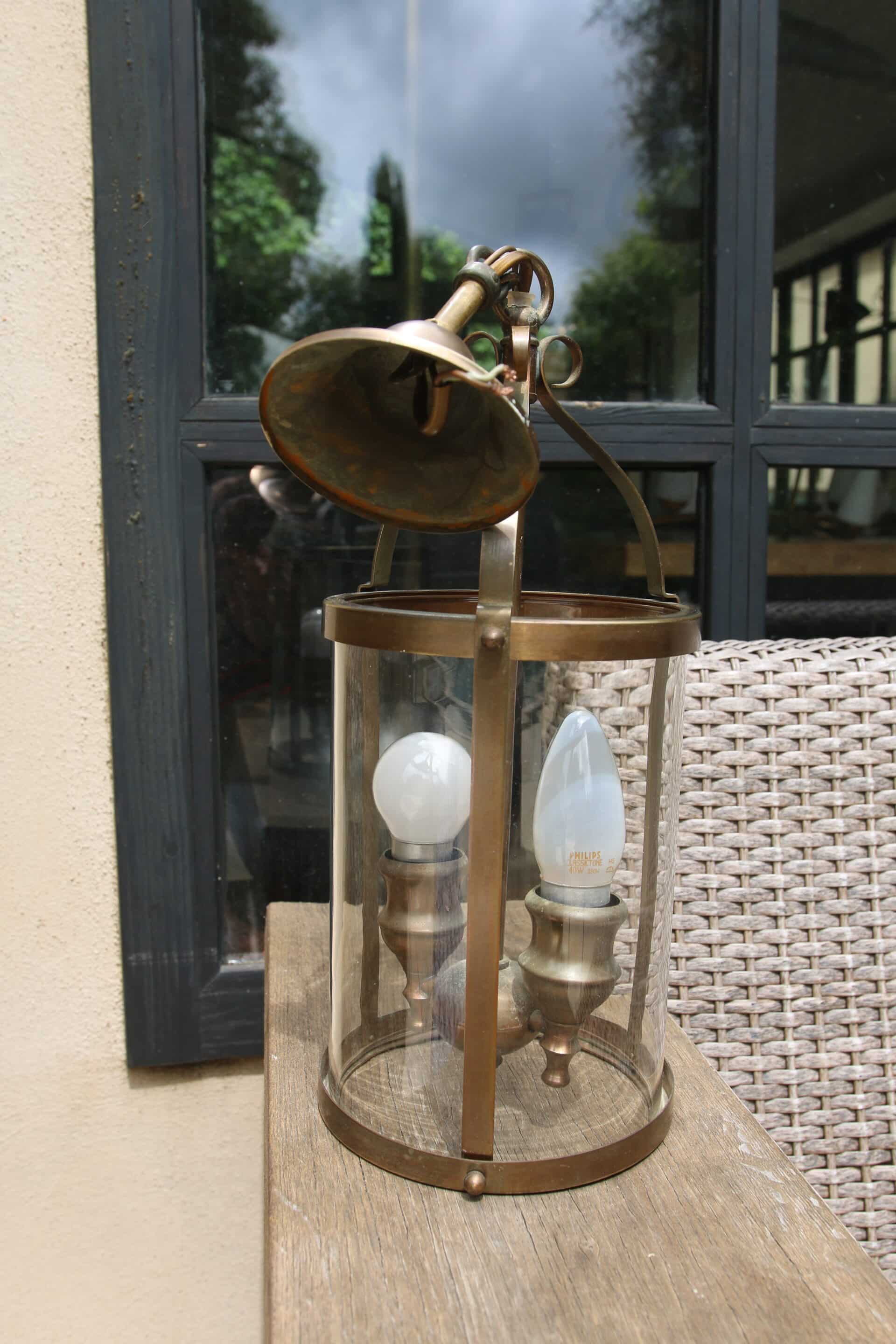 Brass lantern for vestibule with 2 candle holders