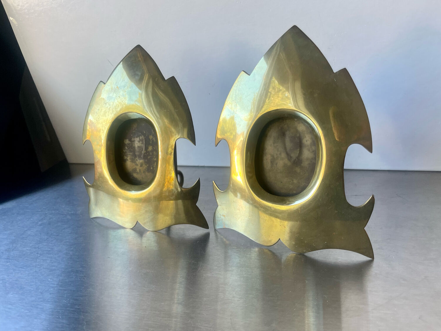 Pair of gothic metal brass picture frames