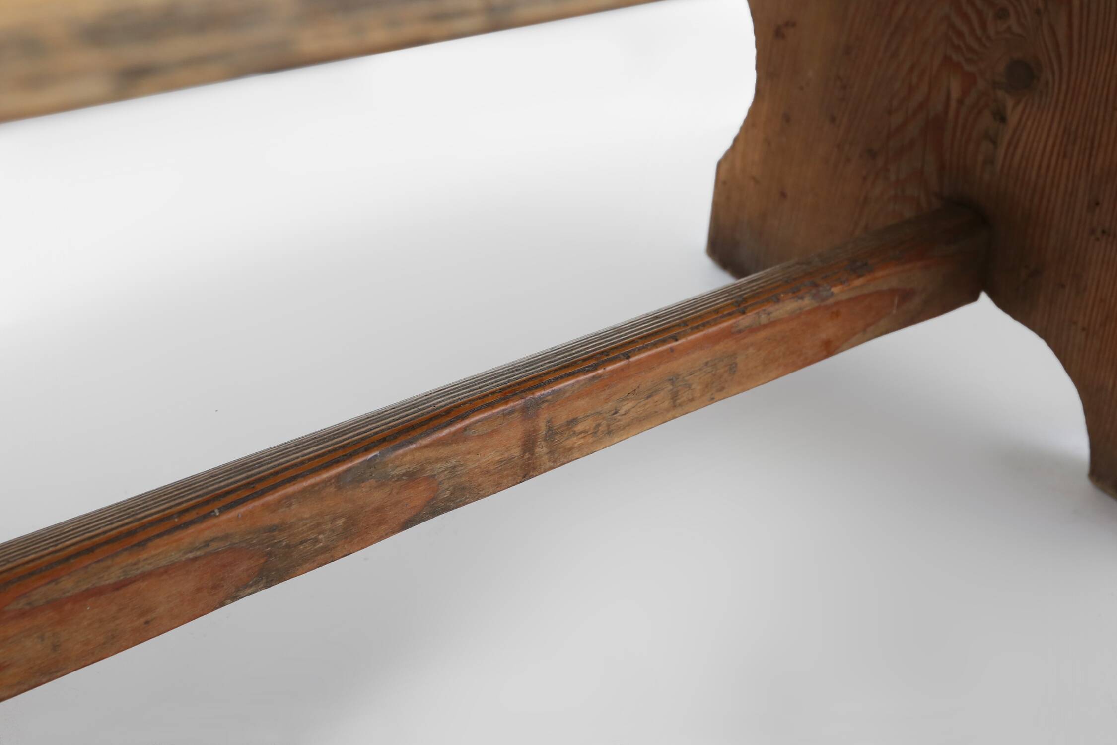 Rustic French wooden stool with beautiful patina, ca. 1900