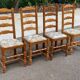 4 chaises bois massif type ferme et tissu