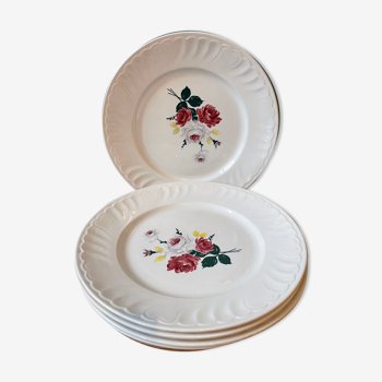 Set of 5 vintage flat plates, flower decoration