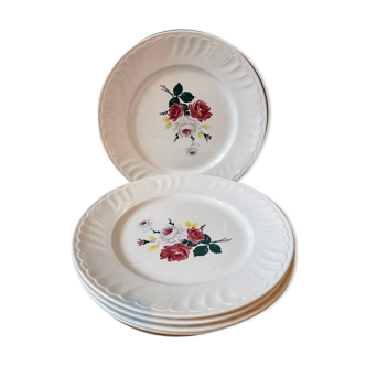 Lot de 5 assiettes plates vintage, décor de fleurs