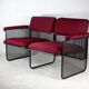 Black honeycomb steel sofa, burgundy fabrics, Italy, circa 1970