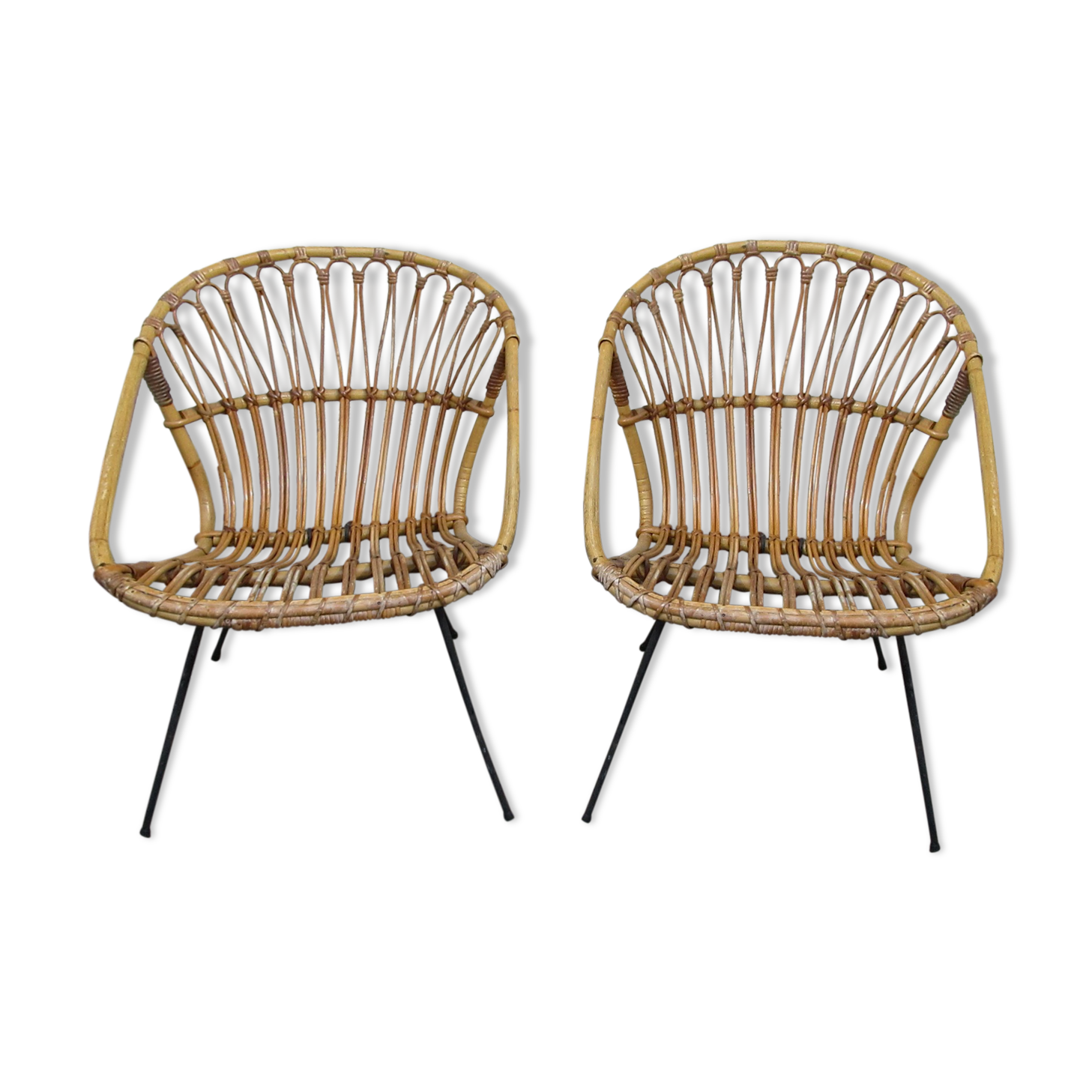 Paire de fauteuils rotin vintage