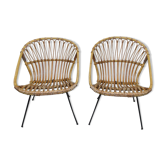Pair vintage rattan armchairs