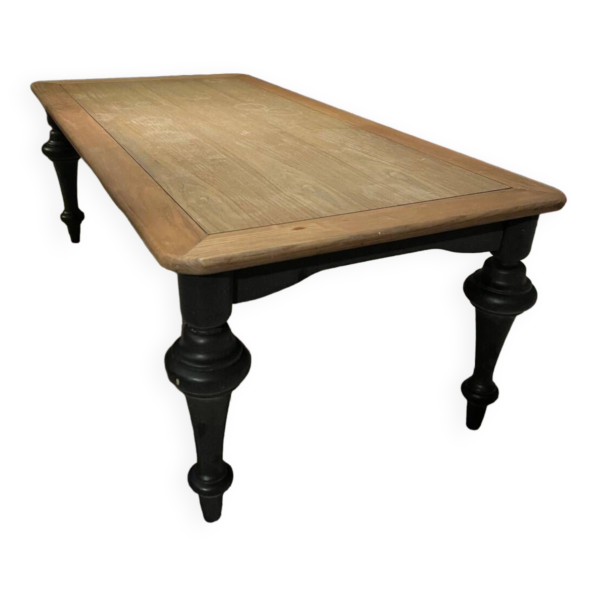 Coffee table with wooden top and black legs