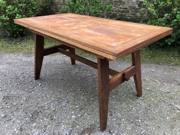 Table vintage René Gabriel en chêne d’époque reconstruction.