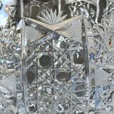 Vintage candy box/Drageoir in finely cut Bohemian crystal. Sophisticated star/brass patterns. Size 20 x 16 cm