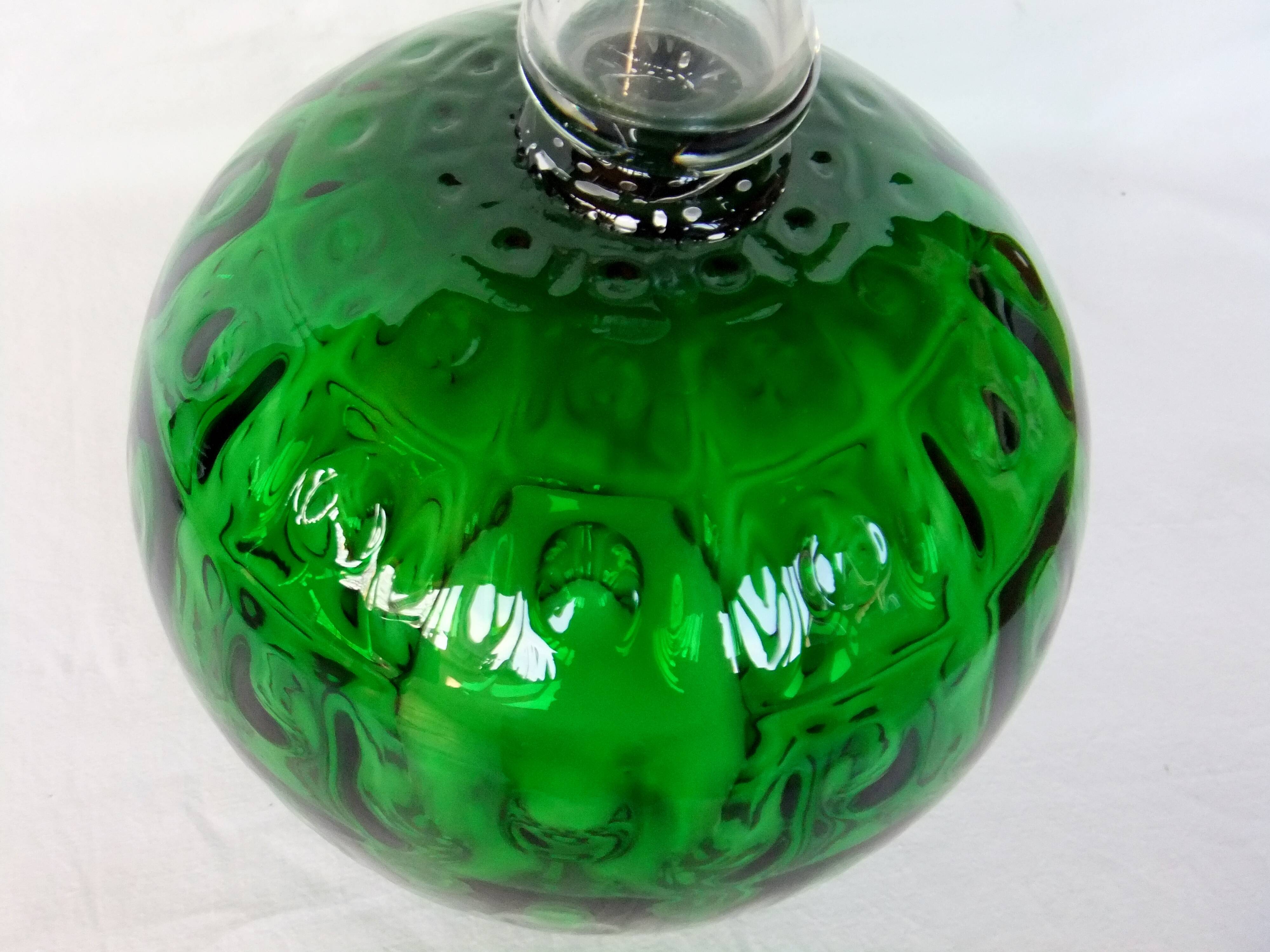 Vase Chalice glass Empoli green centerpiece on foot 38 cm cut collection