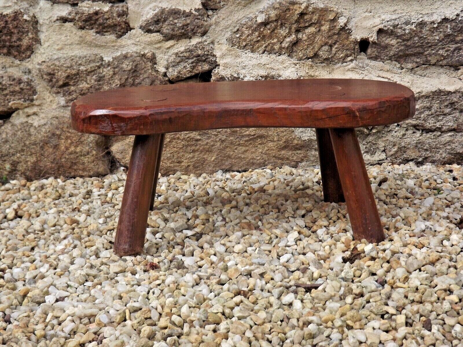 Vintage french hand turned solid oak 4 legged kidney shaped childs stool 3772