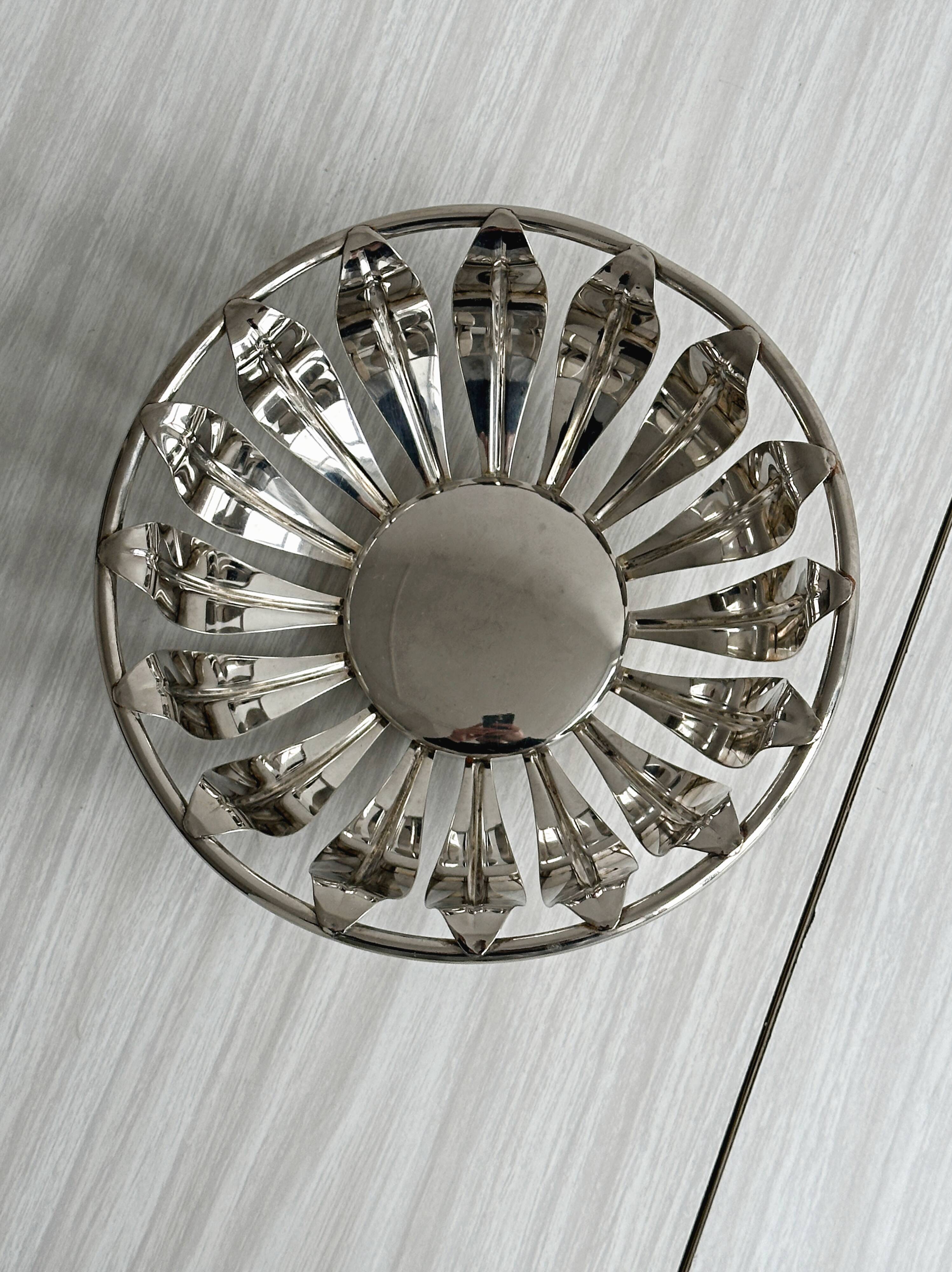 Salad bowl, vintage shiny metal bread basket.
