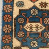Vintage Turkish Kazak Rug Oriental 135x81 cm Tribal Small Carpet, Red and Blue