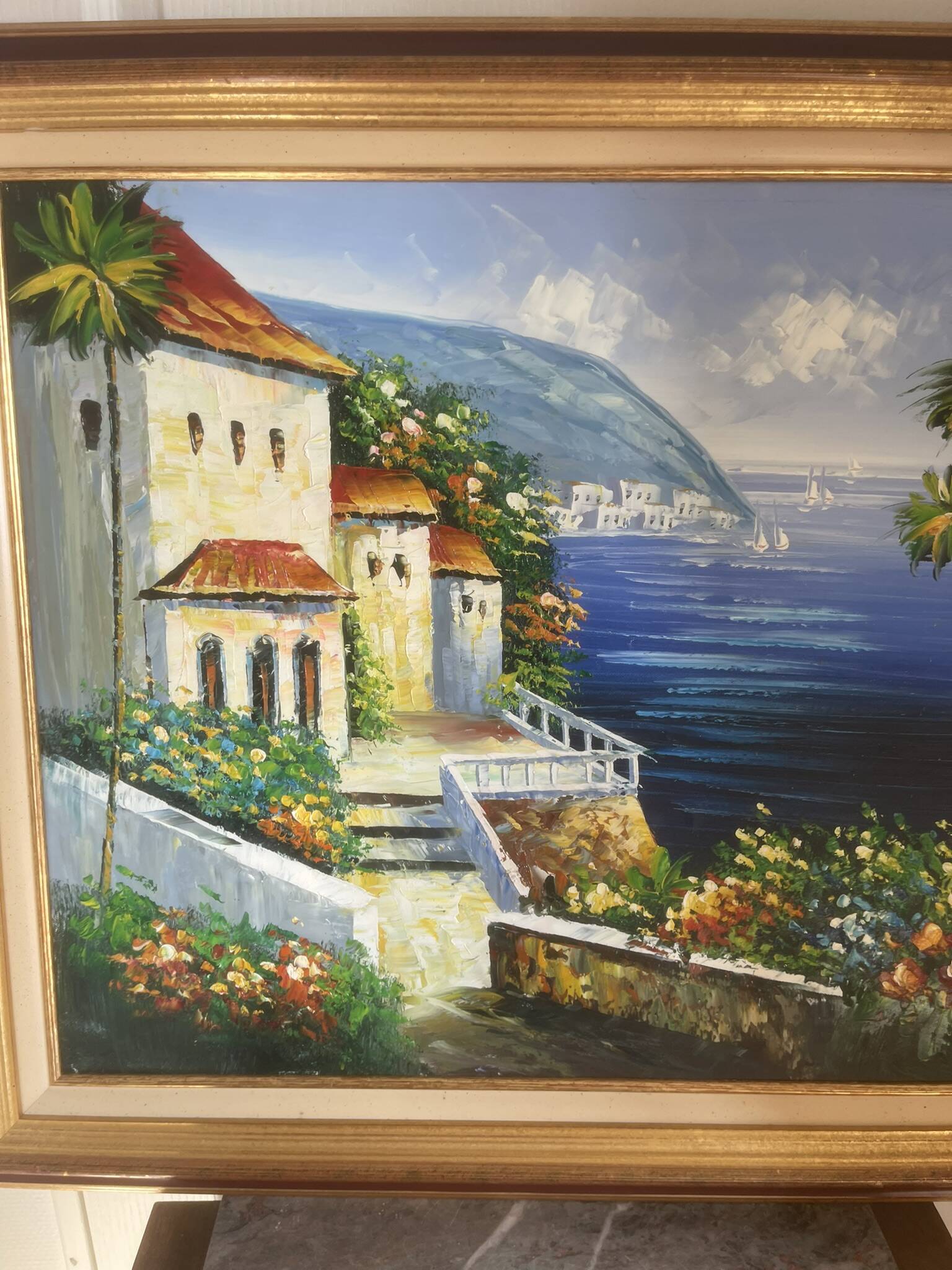 Old Oil Painting Frame Gold Provence Mediterranean Italy