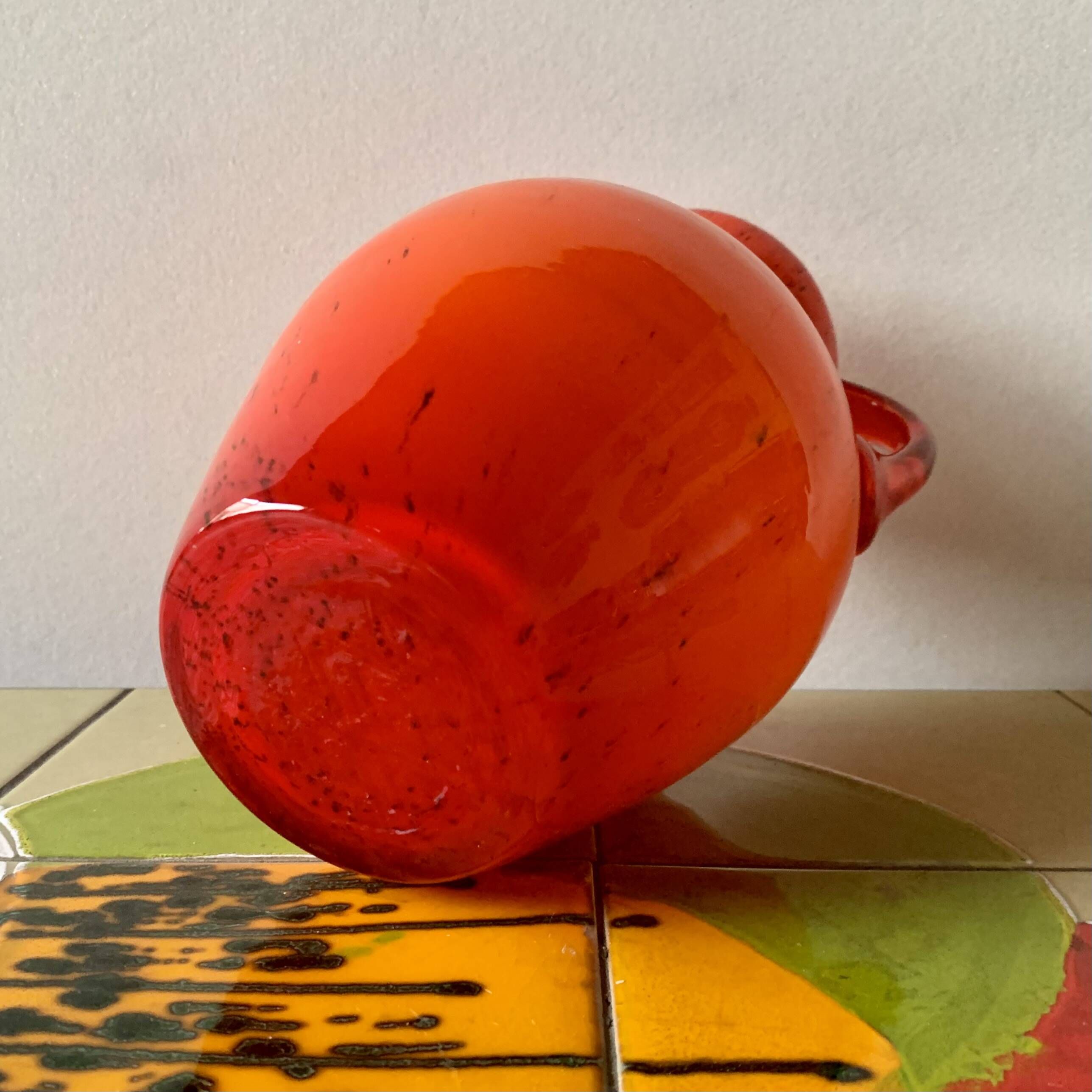Vintage vase or pitcher in orange blown glass - Made in Italy