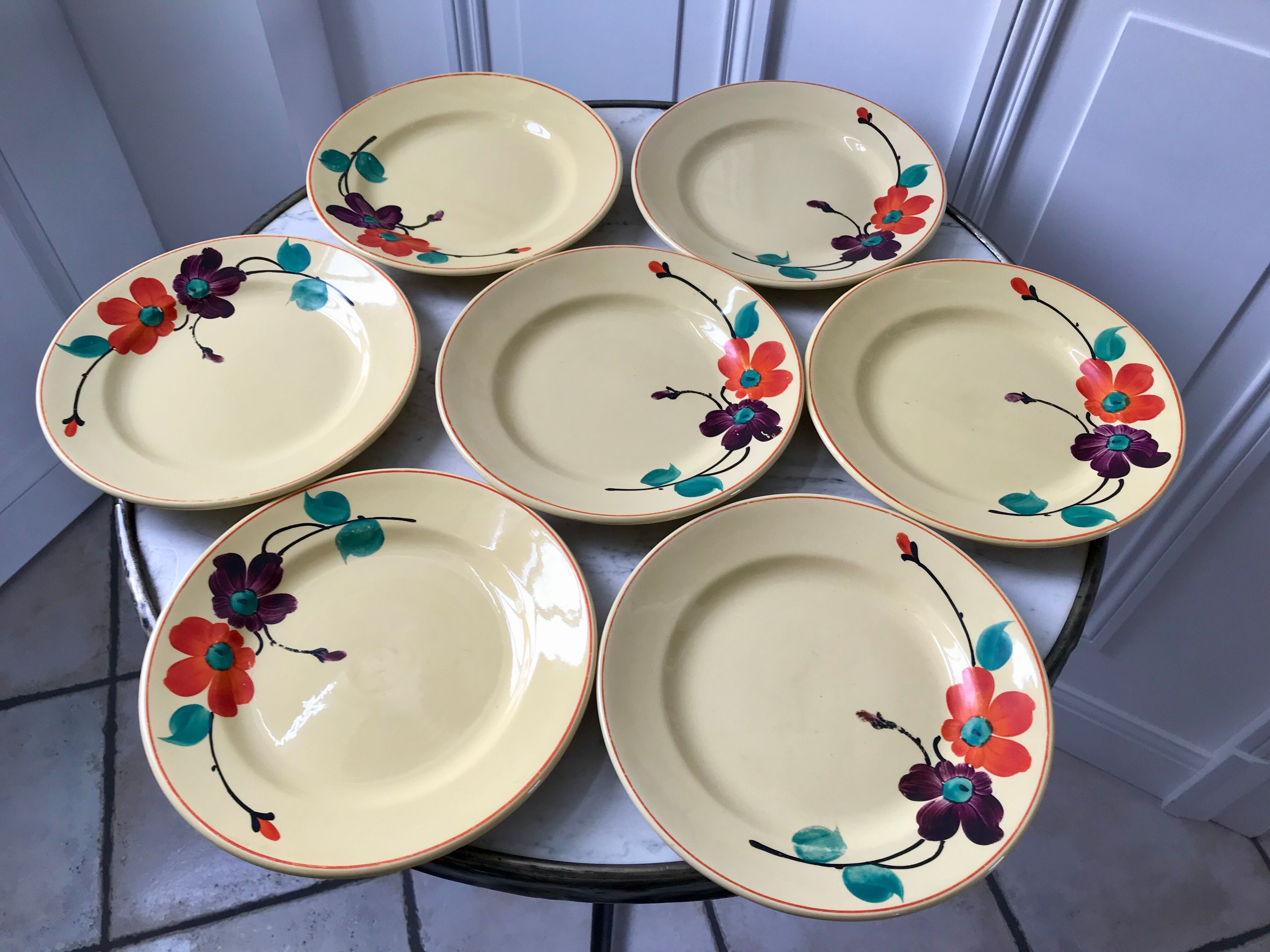6 dessert plates Digoin Sarreguemines model "Ginette" years 30-40