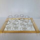 10 antique glasses with silver trim – French glassware, around 1950