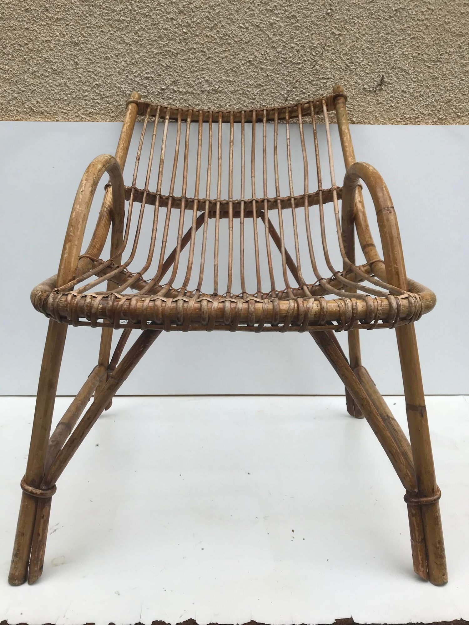 Pair old armchair in rattan curve base years 60 vintage x 2
