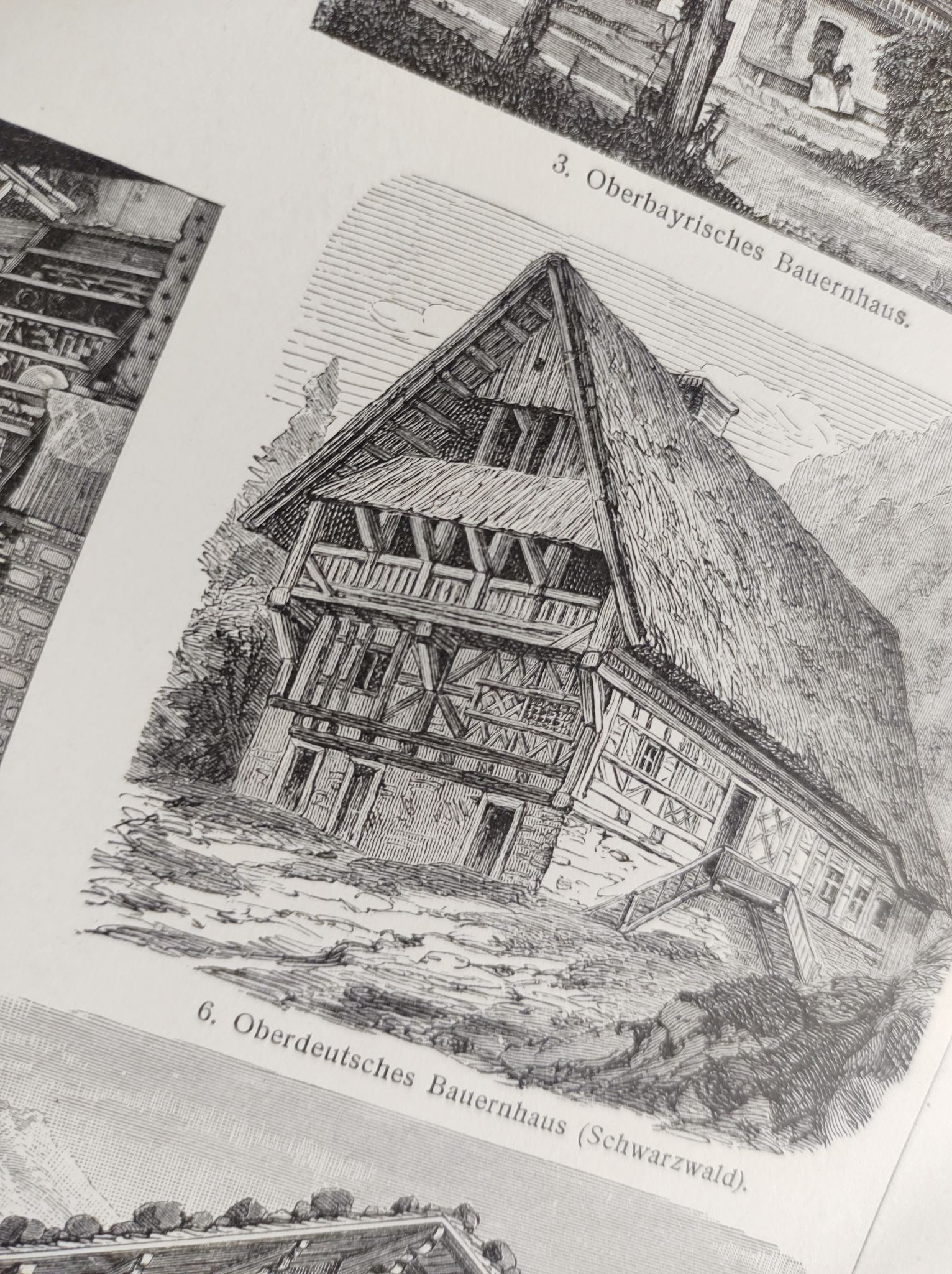 Gravure ancienne - Ferme et architecture traditionelle - Affiche originale de 1909