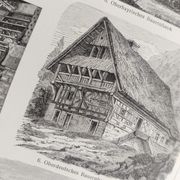 Gravure ancienne - Ferme et architecture traditionelle - Affiche originale de 1909