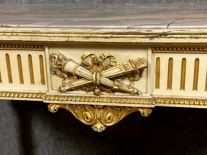 Console Louis XVI en bois laqué et doré vers 1850