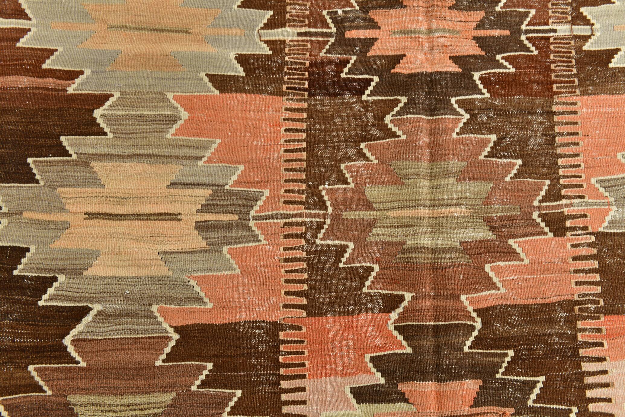 6x12 Brown & Beige Turkish Vintage Kilim Rug, 179x363Cm SK 35163