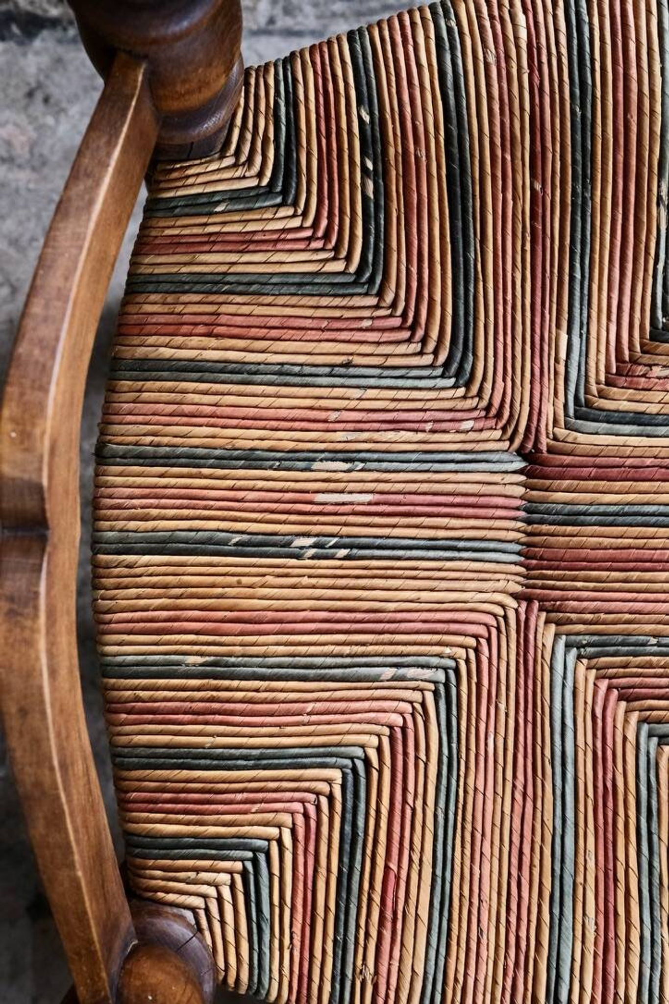 Pair of turned wooden spool armchairs, mid-20th century, France