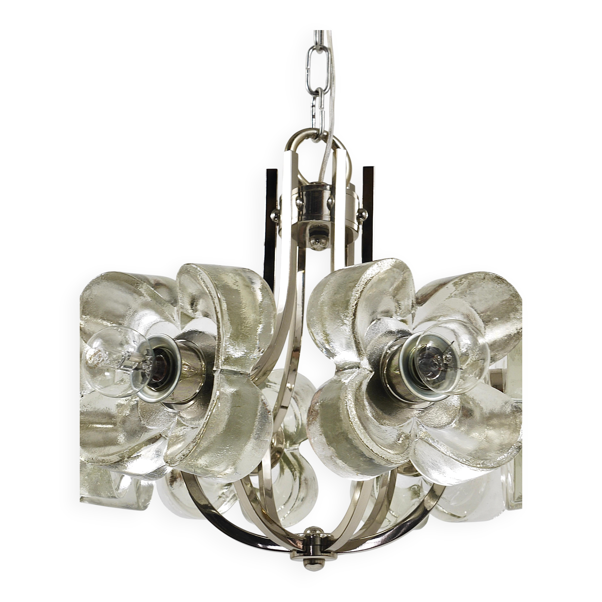 Crystal Glass Flower Pendant Light in Kalmar Style by Sische, Germany, 1970s